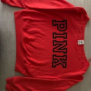 PINK Victoria's Secret Red and Black Crew Neck Sweater